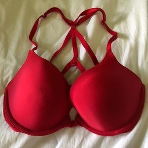 Victoria’s Secret red push-up strappy back bra size 32D
